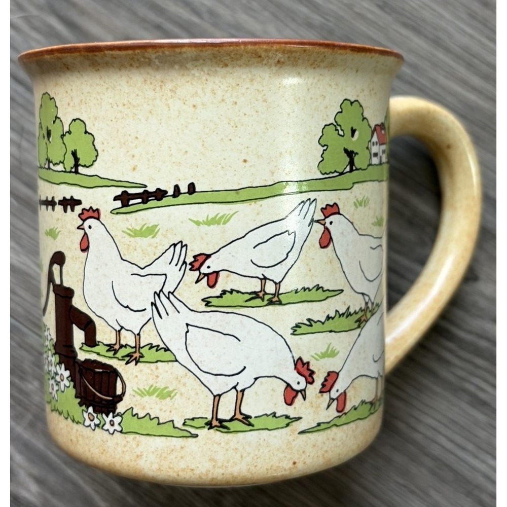 70s 80s 90s VTG Country Back Road Chickens Coffee Mug Cup Cottage Core Farmhouse